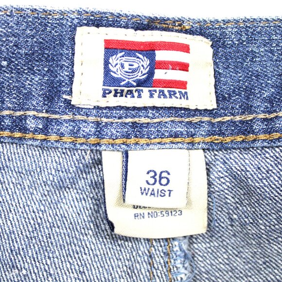 Phat Farm Men's 36 Blue Baggy Denim Jean Shorts Jorts Hip Hop Skater Y2K Vintage - Picture 4 of 8